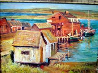 Antique Boothbay,ME(Maine) Harbor Oil Painting signed Snell  