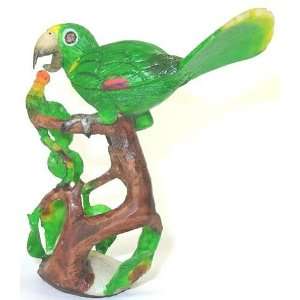  Large Green Parrot in Tree Tagua Carving