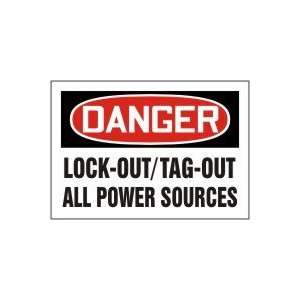 DANGER Labels LOCKOUT/TAGOUT ALL POWER SOURCES Adhesive Vinyl   5 pack 