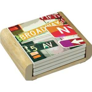   Broadway & Fifth Design Absorbent Coasters in Wooden Holder, Set of 4