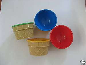 Bowls that look like ice cream cones. Plastic Colorful.  