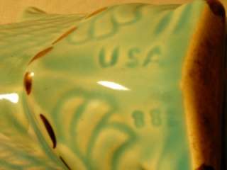 Vintage American Bisque Swan Planter Vase Art Pottery Blue W Gold Trim 