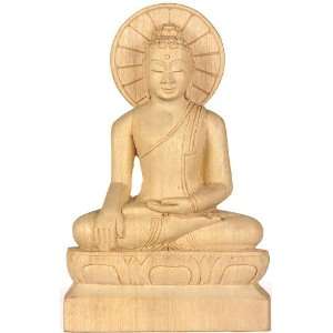 Buddha Seated in Bhumisparsha Mudra   Gambhar Wood Sculpture from Bodh 