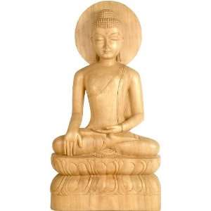 Buddha in Bhumisparsha Mudra   Gambhar Wood Sculpture 