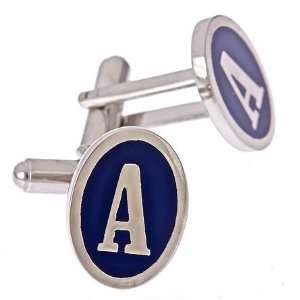 Silver plated and blue enamel initial A cufflinks with presentation 