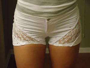 NWT STRETCH BRAZILIAN SHORTS HOT PANTS WITH LACE COLOR WHITE SIZE 