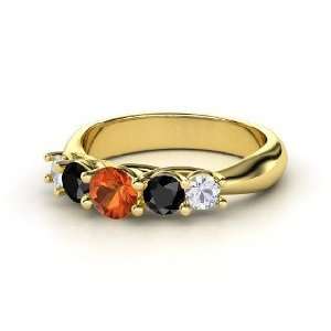 Oh La Lovely Ring, Round Fire Opal 14K Yellow Gold Ring with Black 