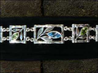 Sterl Silver Peridot & Blue Topaz Bamboo Stone Bracelet  