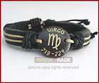 b039 zodiac virgo ox bone leather bracelet surfer cuff returns