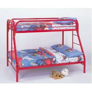  Twin Full Size Metal Bunk Bed with Double Ladders in Red 