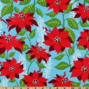  44 Wide Sparkle All The Way Poinsettia Blue Fabric By 