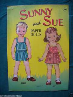 VINTAGE SUNNY & SUE KIDS PLAY TOY UNCUT OLD PAPER DOLLS 1950`S 