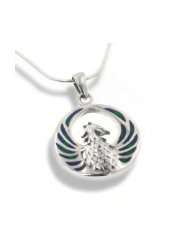 Blue Green Azurite Inlay Winged Fire Phoenix Sterling Silver Medallion 