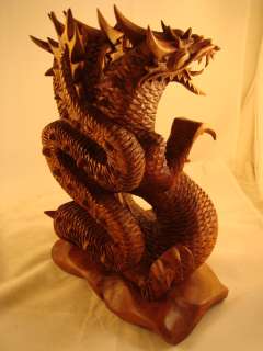 10 Suar Wood Hand Carved Dragon Sculpture ~ Trinity Guardians