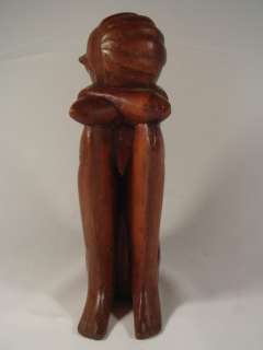 Hand Carved Suar Wood Weeping & Thinking Lady Abstract Sculpture