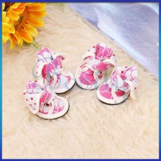 Pet Dog Pink Floral Canvas Boots Shoes Sneakers Cute Girls Shoelace 