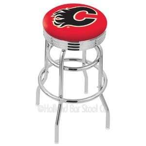 Calgary Flames Logo Chrome Double Ring Swivel Bar Stool with Ribbed 
