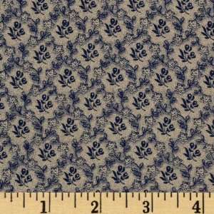  44 Wide Petite Floral Calicos Navy/Taupe Fabric By The 
