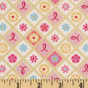  44 Wide Pink Ribbons Of Hope Squares Multi Fabric By The 