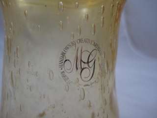 Signed Margies Garden California Studio Art Glass Amber Vase Hand 
