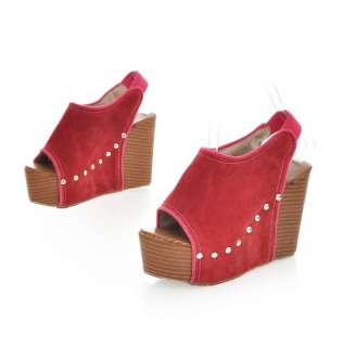 wholesale Plus Size Elastic Rivet Wedges Sandals Red
