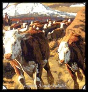 Cowboy Bull Steer Cow Fabric Quilt /Pillow Panel 17  