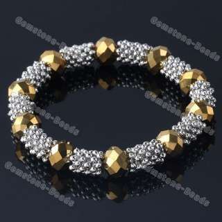   Crystal Glass Alloy Spacer Faceted Bead Stretchy Bracelet Bangle 7L