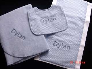 New personalized baby blanket gingham bib burp gift set  