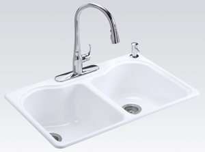   Kitchen Sink with Four Hole Faucet Drilling, White
