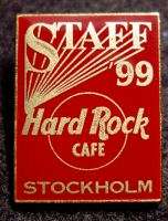 Stockholm 1999 Red Rectangle STAFF ~ Hard Rock Cafe Pin  
