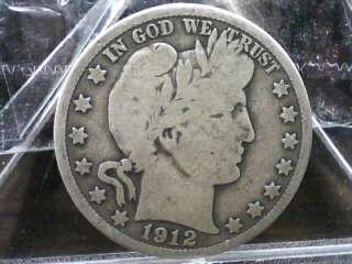 1912 S UNITED STATES BARBER SILVER HALF DOLLAR ESTATE COIN  