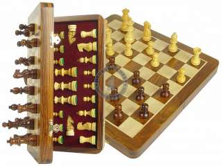 Unique Magnetic Chess Set Wooden Folding   2 Extra Queens, Pawns, 4 