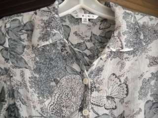 CABI SILK gray BUTTERFLY S/S COLLARED SHIRT TOP XS  