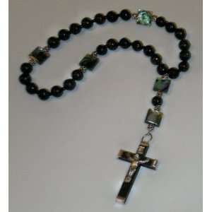  Black Lava and Abalone Anglican Rosary 