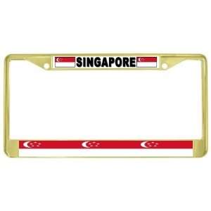  Singapore Flag Gold Tone Metal License Plate Frame Holder 