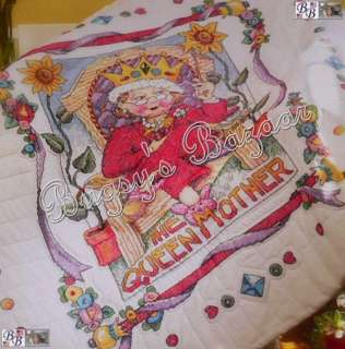 Bucilla Engelbreit QUEEN MOTHER Stamped Cross Stitch Lap Quilt Kit 