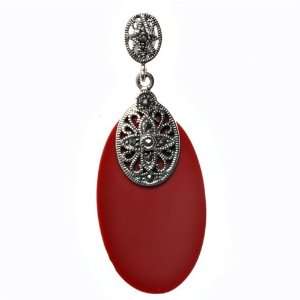   Sterling Silver & Red Disc Attached to Bail Marcasite Pendant Jewelry