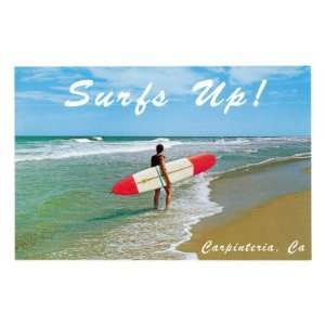  Man with Surf Board on Beach, Carpinteria Premium Poster 