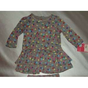 Carters Girls 2 piece Lets Play L/S Cotton Knit Gray Hearts Dress 