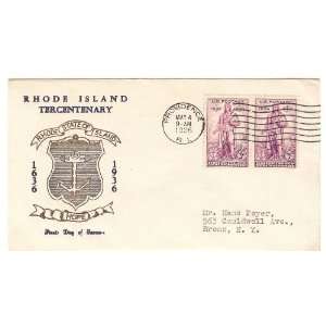   12var) First Day Cover; State of Rhode Island; Hope 