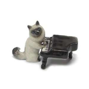  Cat SIAMESE Plays Toy PIANO Porcelain MINIATURE New 