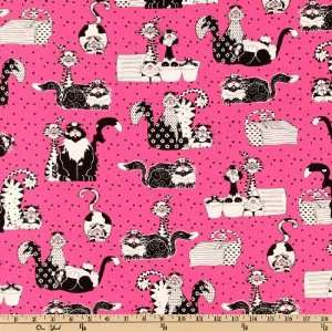  44 Wide Caterwauling Party Cats Hot Pink Fabric By The 