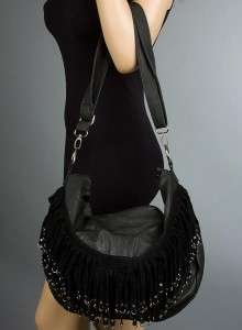   Western Fringe Purse Leatherette with Stylish Studs Handbag Black