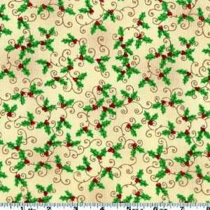  12 Days Of Christmas Holly Berries Tan Fabric By The Yard 
