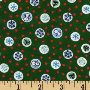  44 Wide Penguin Happy Holidays Snow Circle Green Fabric 
