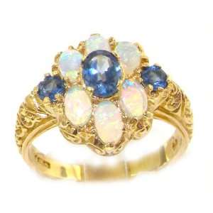 Gold Womens Ceylon Sapphire & Fiery Opal English Victorian Style Ring 