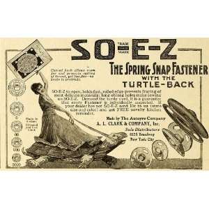  1918 Ad So E Z Spring Snap Fastener Turtle Back Card 