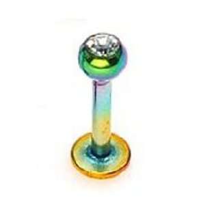   Cz Ball Rainbow Labret Titanium Over Stainless Steel Lip Ring Chin L16