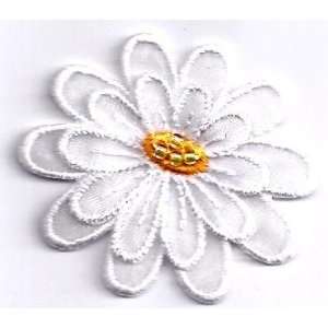 Flowers/Organdy White, Beaded,Layered(Sm)  Iron On Embroidered 