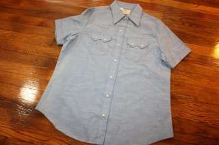 womens 17 / 18 * NOS vtg DEE CEE chambray S/S WESTERN pearl snap shirt 